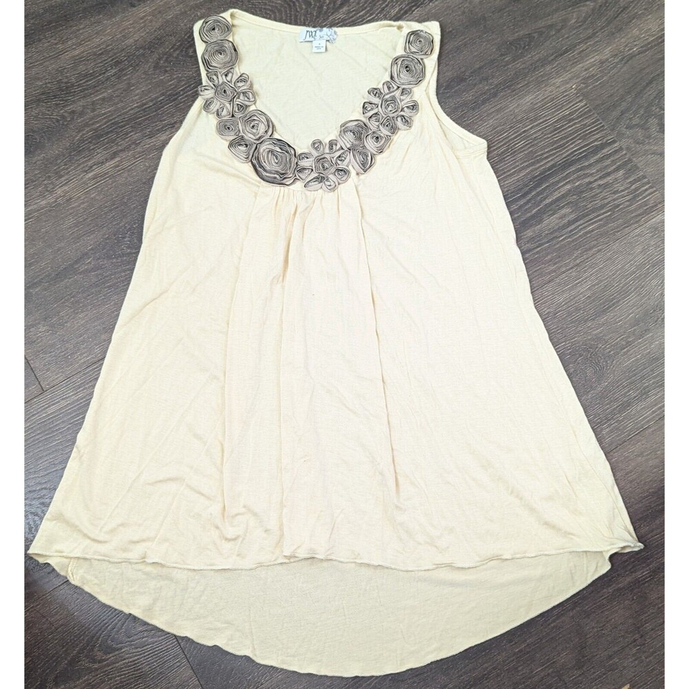 JW -Women’s Blouse Size Small Floral Flowy  Off White Sleeveless Shirt (440)